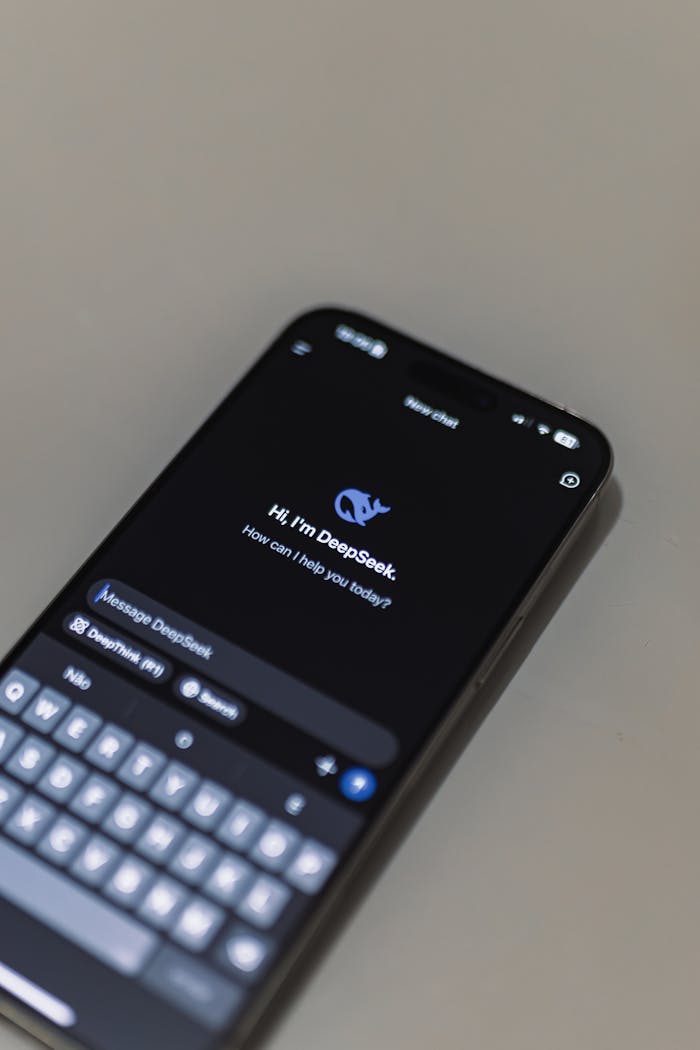 heros-img Close-up of smartphone screen showing AI chatbot interface